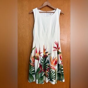 Calvin Klein White Dress with Tropical Floral Print size 8